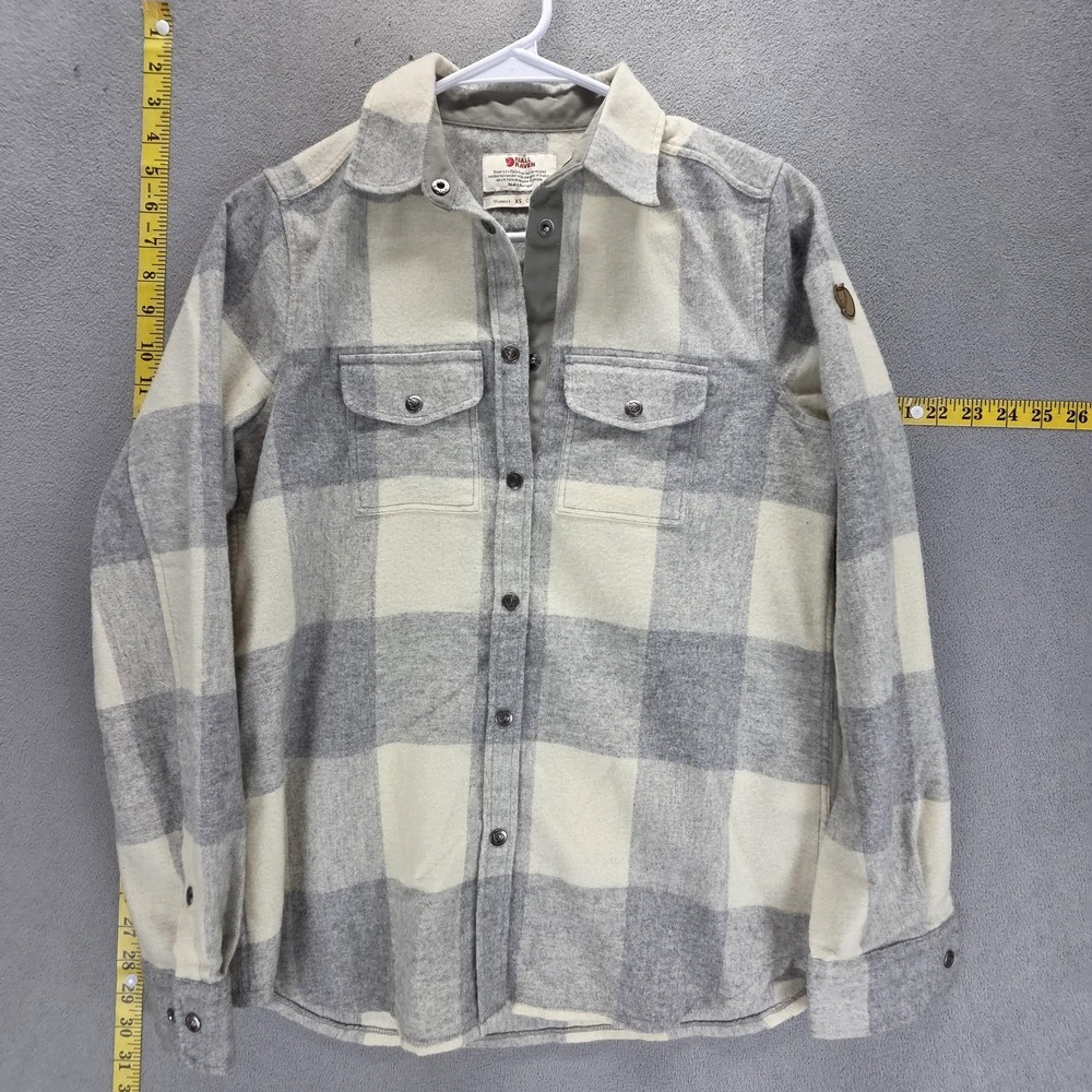 Fjallraven Shirt Womens XS Gray White Plaid Canada Snap Flannel Long Sleeve